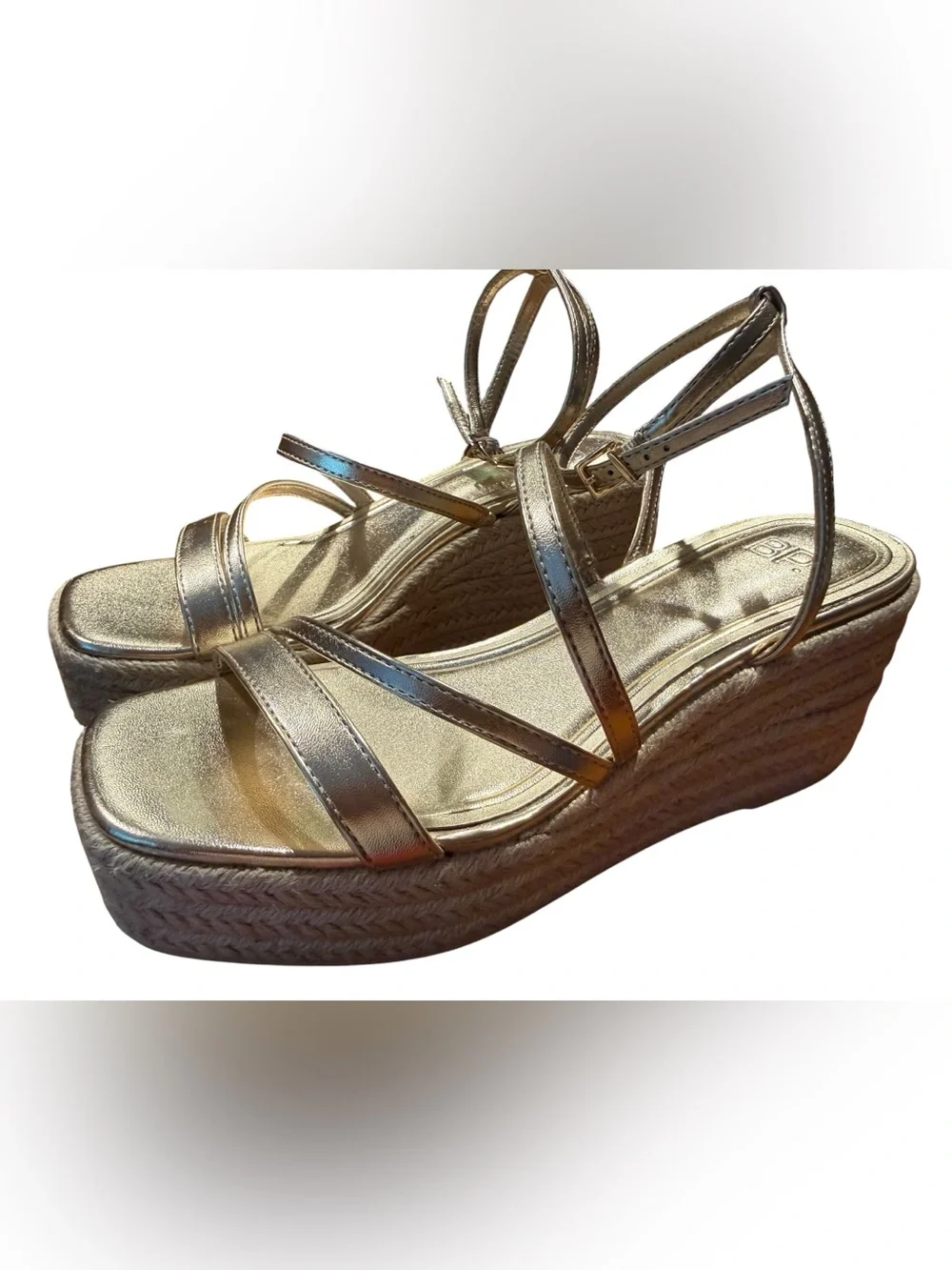 bp Coco Metallic Gold Ankle-Strap Espadrille Wedges